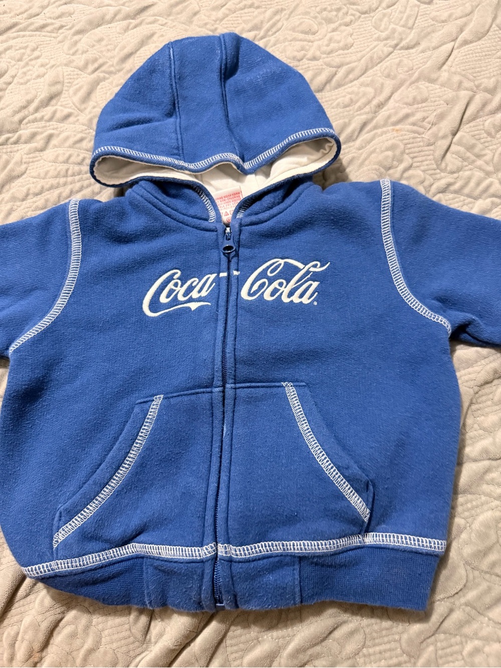 Vintage Y2K Coca Cola Zip Up Fleece Hoodie Contrast Stitch Royal Blue Baby 6M